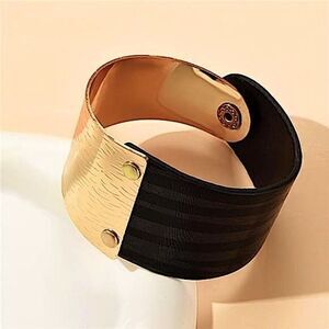 Chic Modern Abstract Textured Gold & Black Cuff Wristband Statement Jewelry